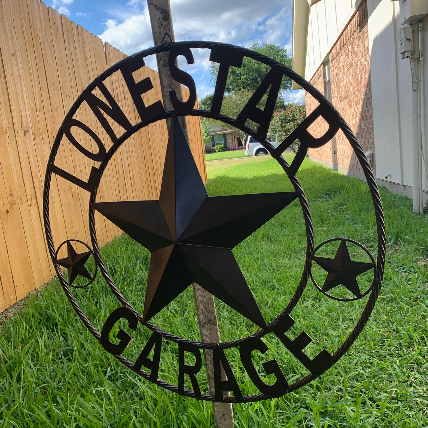 LONESTAR GARAGE STYLE CUSTOM BARN NAME STAR LONESTAR GARAGE METAL NAME BARN STAR WITH TWISTED ROPE RING 3d STAR ART WESTERN HOME DECOR RUSTIC BROWN