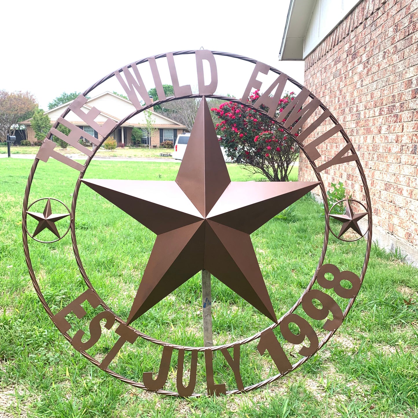 THE WILD FAMILY STYLE CUSTOM FAMILY NAME STAR METAL BARN STAR ROPE RING WESTERN HOME DECOR BRONZE HANDMADE 24",32",34",36",40",42",44",48",50"
