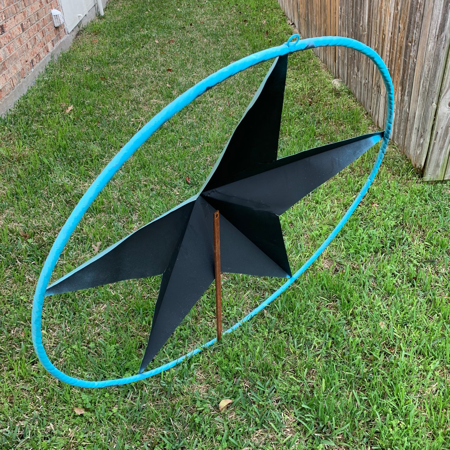 #EH10485 TURQUOISE DISTRESSED TWO TONE BARN STAR METAL LONESTAR TWISTED ROPE RING WETSERN HOME DECOR HANDMADE NEW