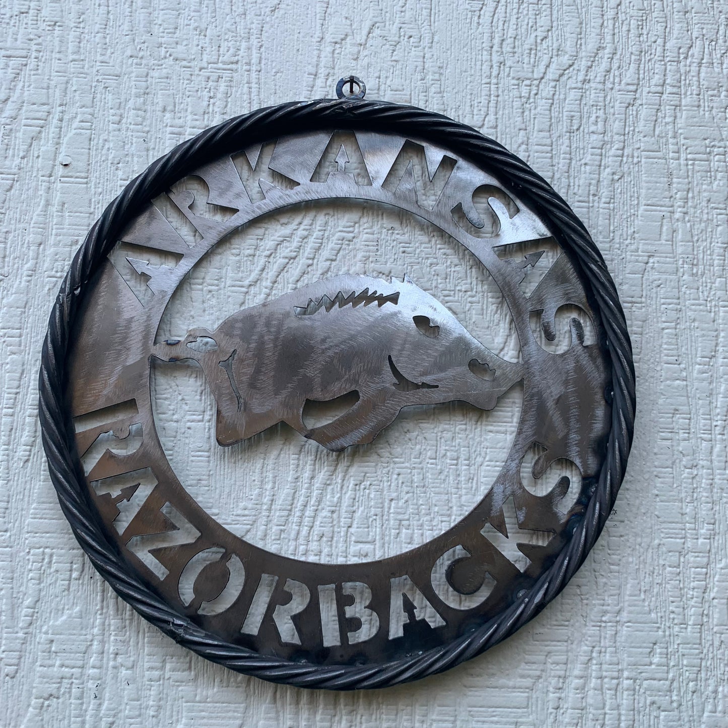12", 18", 24", 32" ARKANSAS RAZORBACKS CUSTOM RAW METAL VINTAGE CRAFT WIDE BAND RING TEAM SIGN HANDMADE