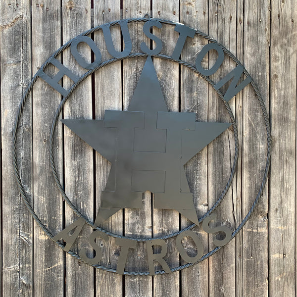 HOUSTON ASTROS CUSTOM METAL VINTAGE CRAFT SIGN TEAM ALL RUSTIC BLACK HANDMADE 12",18",24",32"