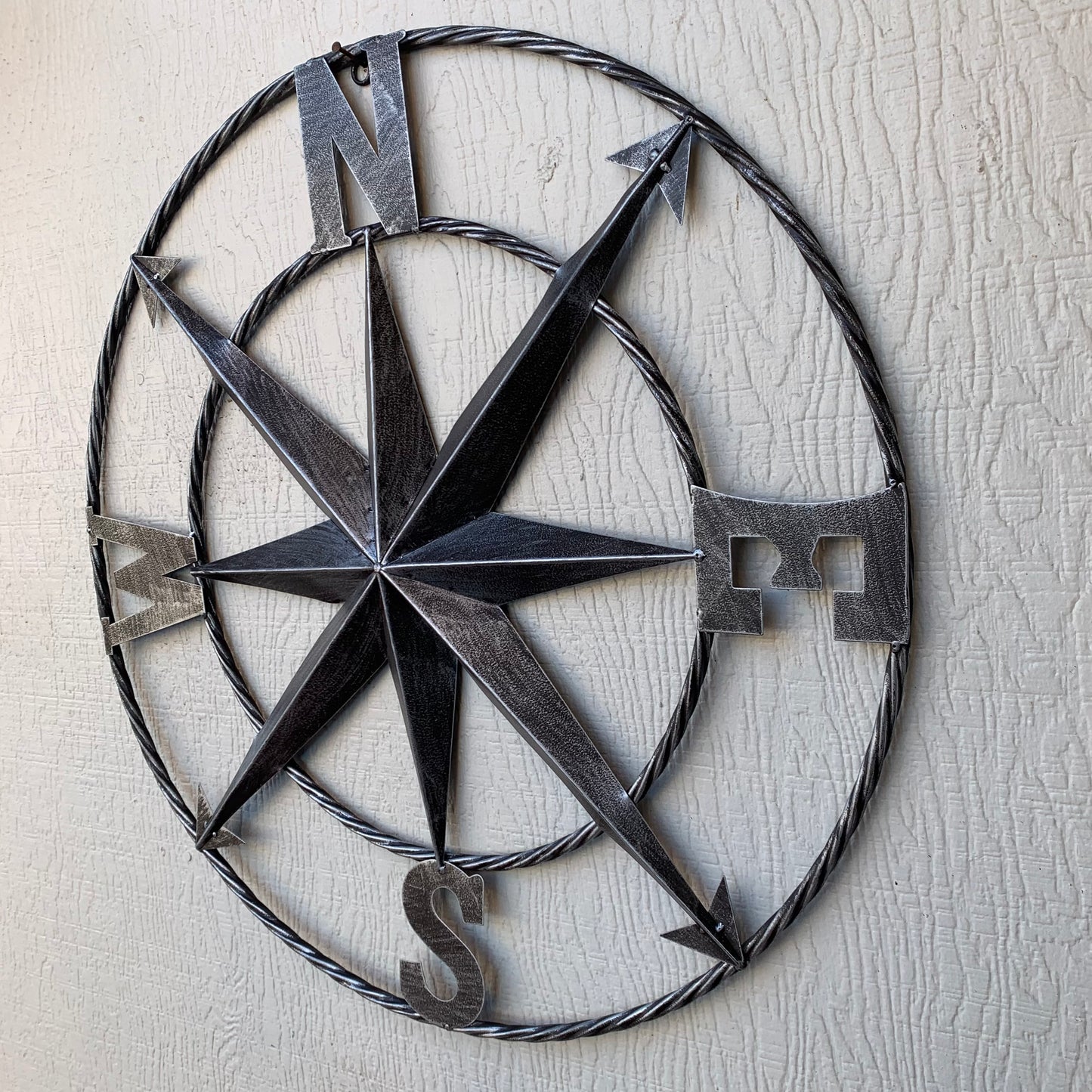COMPASS 24" GREY METAL SIGN WESTERN HOME DECOR HANDMADE NEW #EH10381