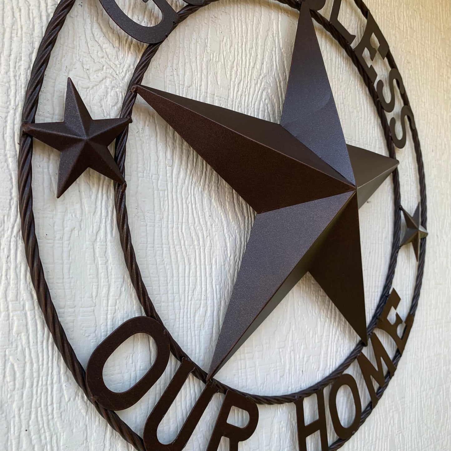 GOD BLESS OUR HOME BARN METAL STAR TWISTED ROPE RING WESTERN HOME DECOR RUSTIC BRONZE HANDMADE NEW #EH11021
