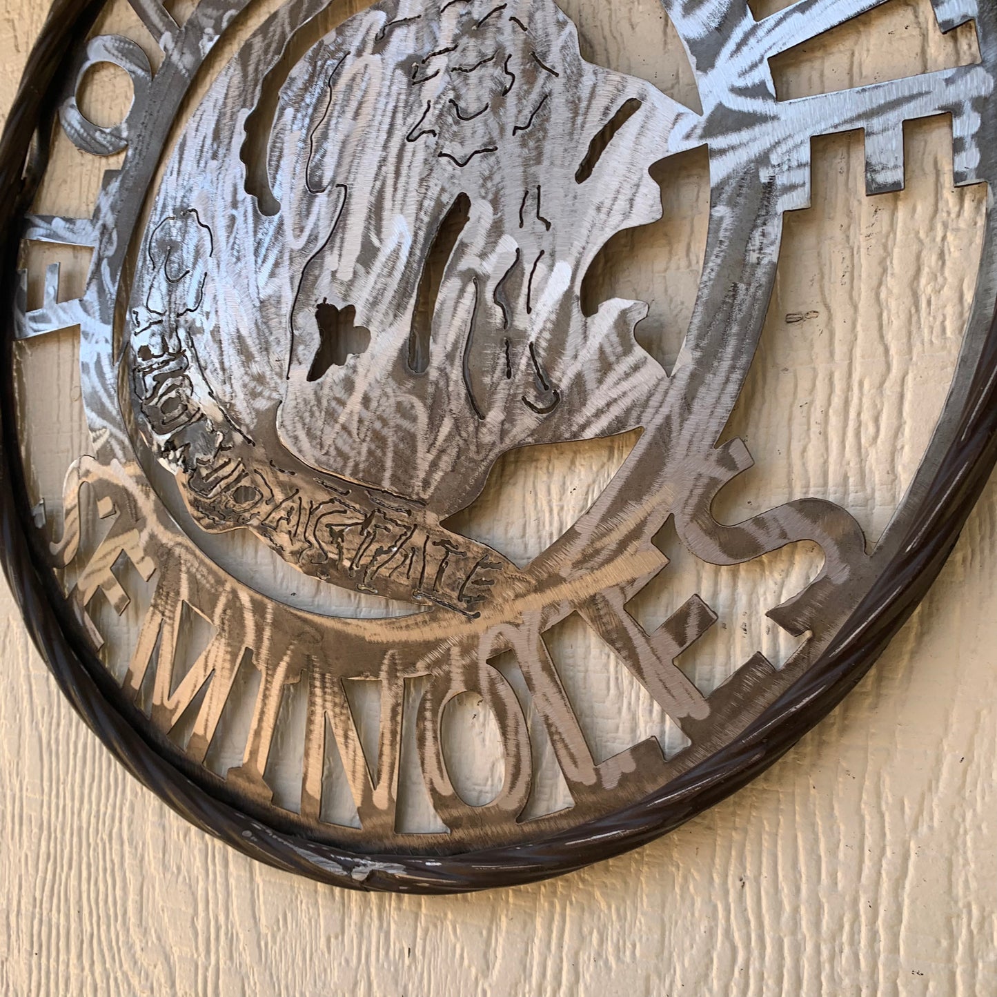 FSU FLORIDA STATE SEMINOLES INDIAN CUSTOM RAW METAL VINTAGE CRAFT TEAM SIGN HANDMADE