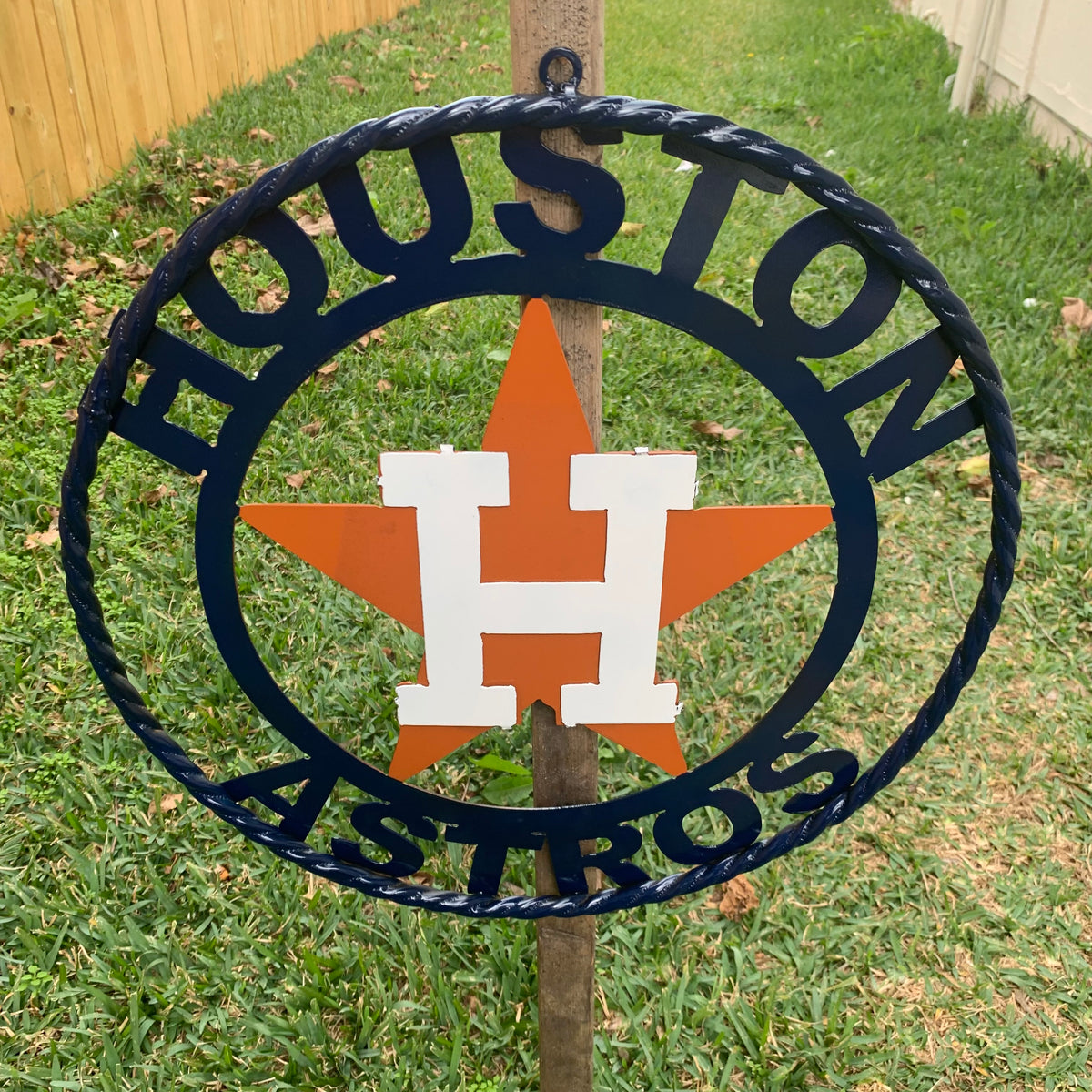 HOUSTON ASTROS ORANGE & NAVY  BLUE CUSTOM METAL VINTAGE CRAFT WALL ART HANDMADE 12",18",24",32",36"