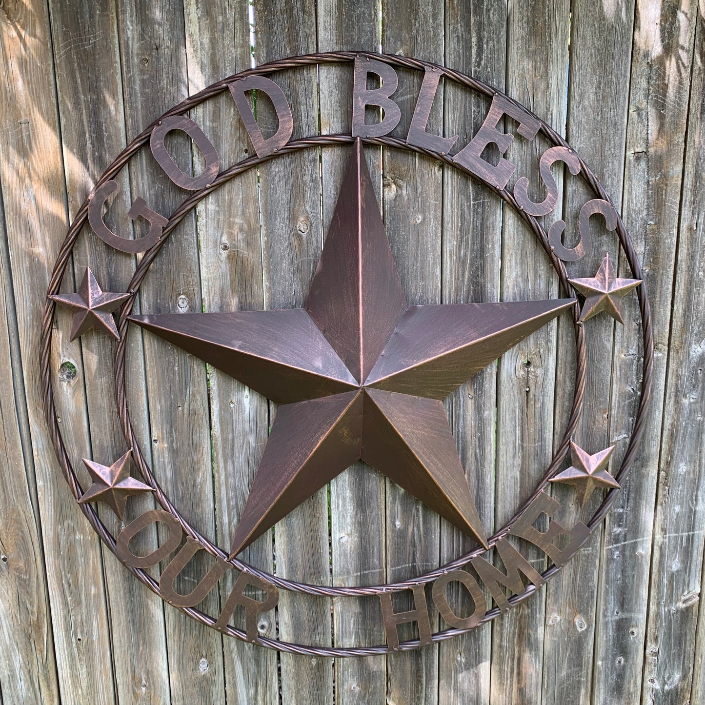 GOD BLESS OUR HOME BARN STAR METAL LONE STAR TWISTED ROPE RING WESTERN HOME DECOR HANDMADE #EH11040