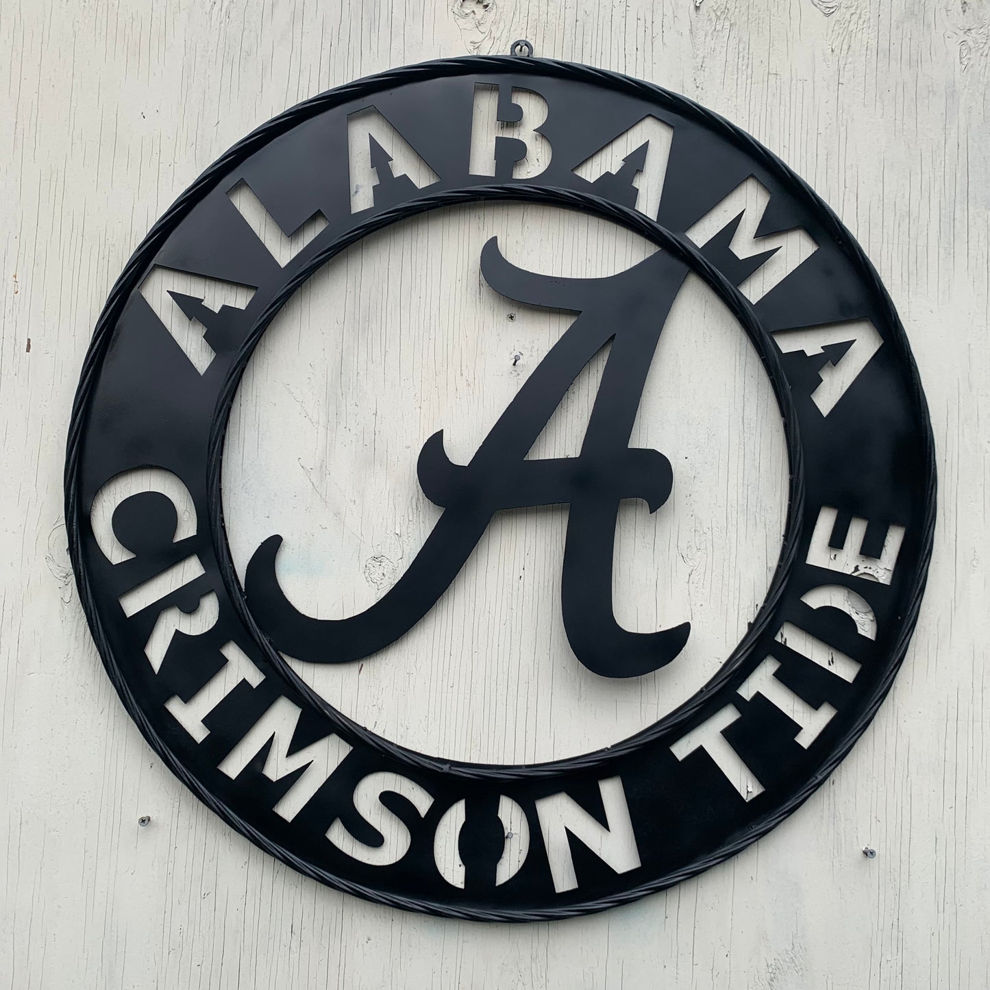 ALABAMA CRIMSON TIDE BLACK WIDE BAND RING LASERCUT CUSTOM METAL VINTAGE TEAM CRAFT HANDMADE
