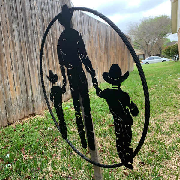 24" FATHER & 2 SON LASER CUT METAL WALL ART CUSTOM VINTAGE CRAFT RUSTIC BLACK HAND MADE