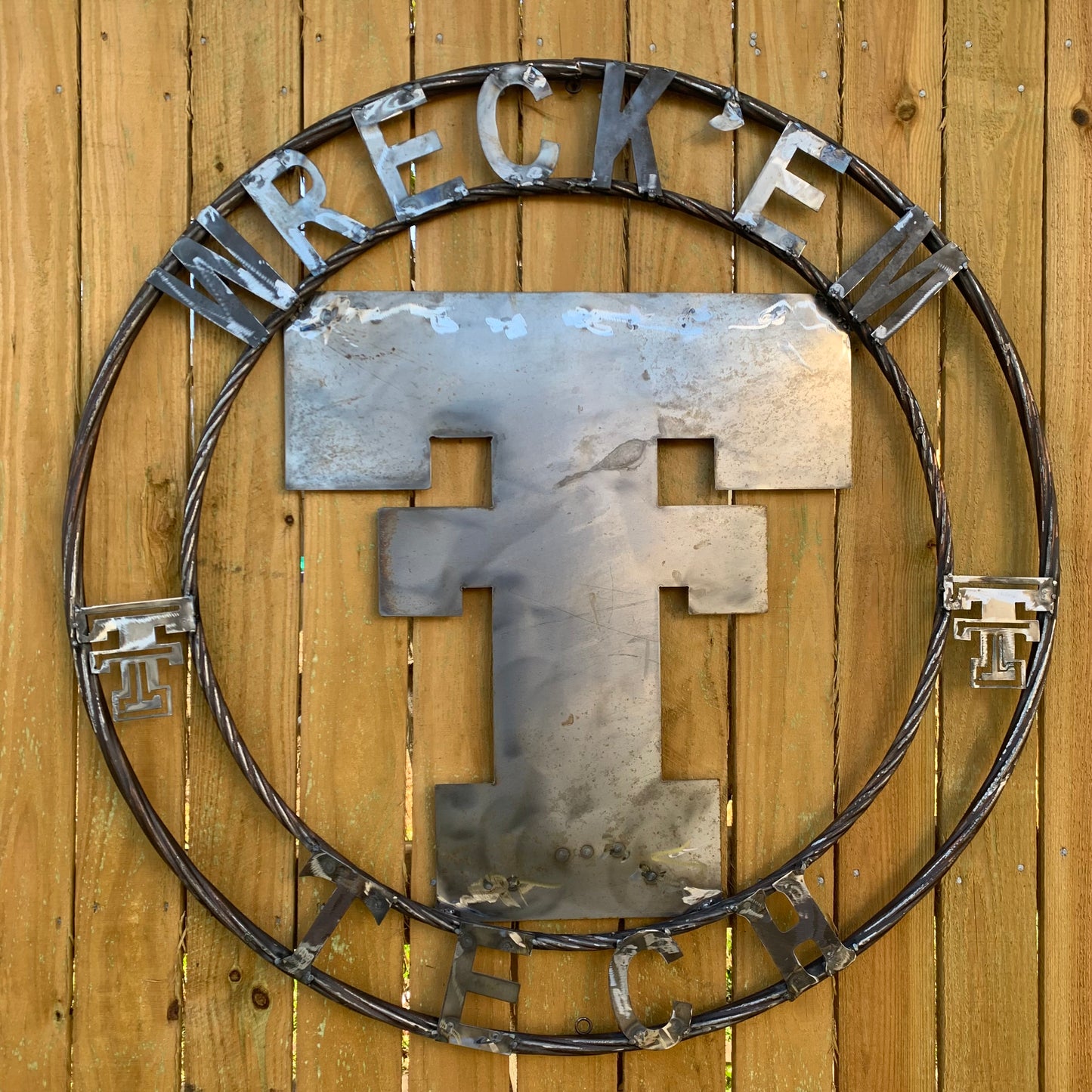 12",18",24",32",36" WRECKEM TEXAS TECH RAW METAL CUSTOM VINTAGE CRAFT METAL TEAM SIGN HANDMADE