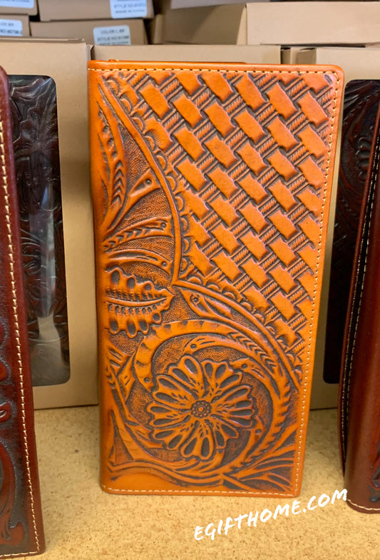 GENUINE LEATHER WESTERN CHECKBOOK MEN'S WALLET WESTERN FASHION