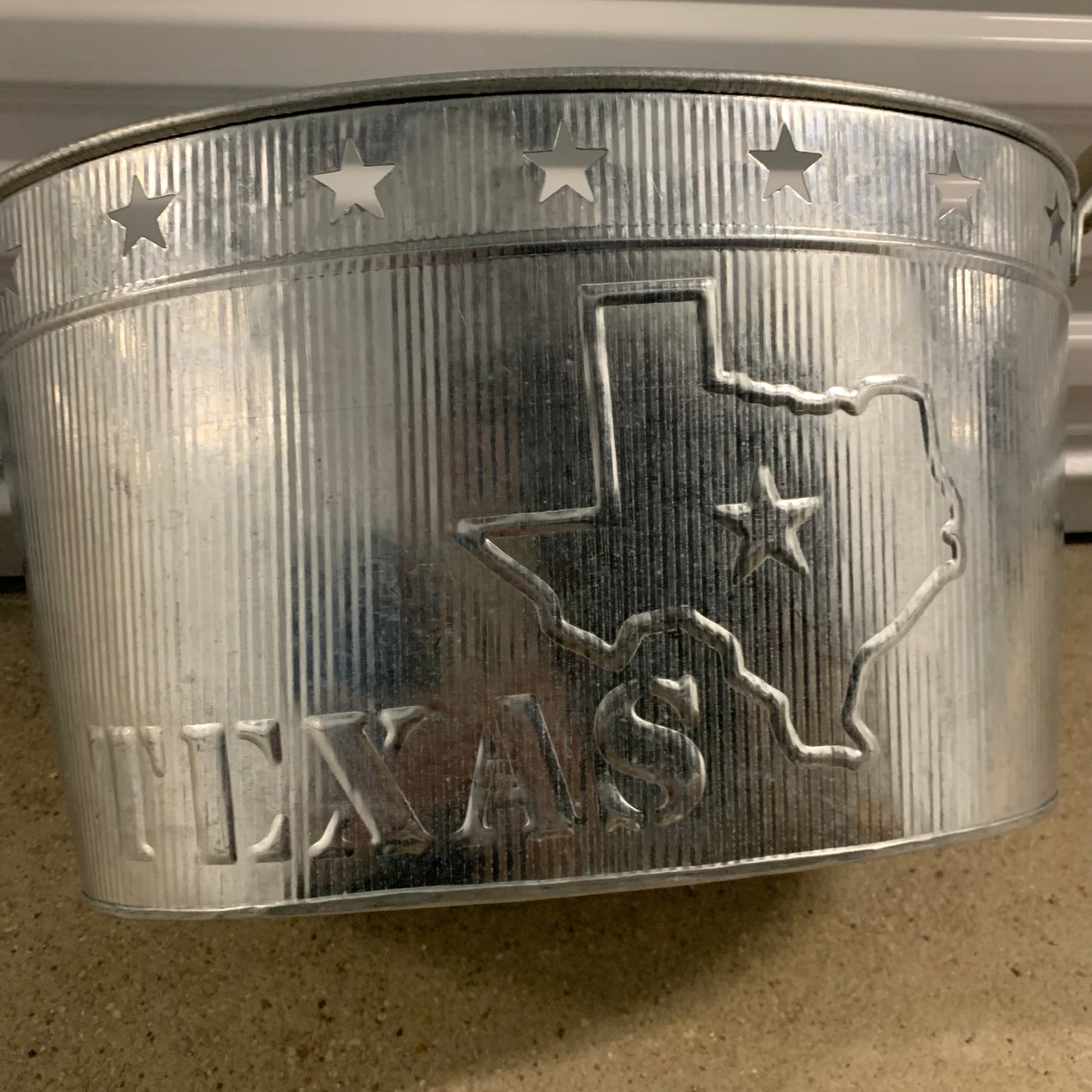 24" TEXAS BUCKET SILVER METAL OVAL TUB BEVERAGE HOLDER WESTERN HOME DECOR HANDMADE NEW #EH12495