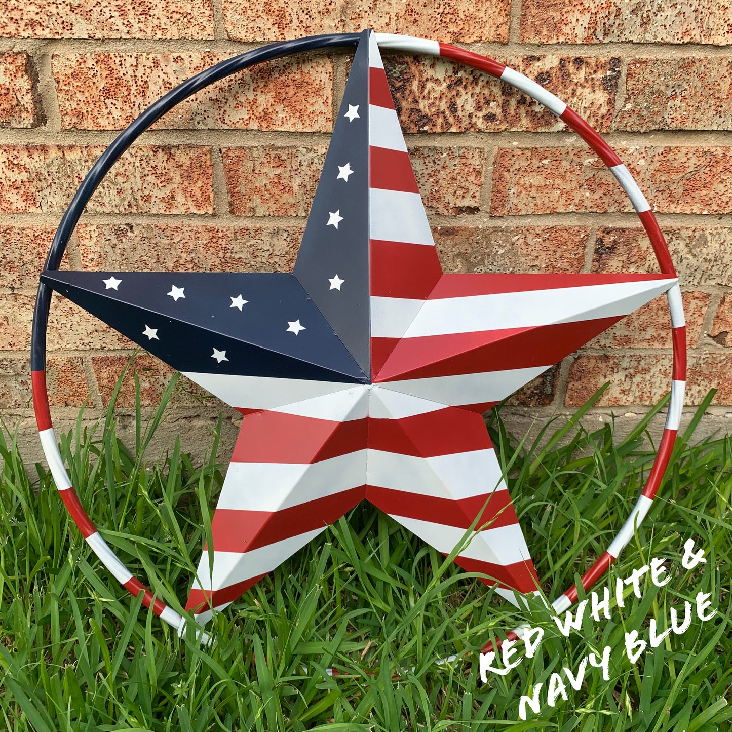 USA FLAG STAR AMERICAN FLAG METAL3D TWIST ROPE RING RED WHT BLUE WESTERN HOME DECOR HANDMADE #EH11925, 12",24",36",48"