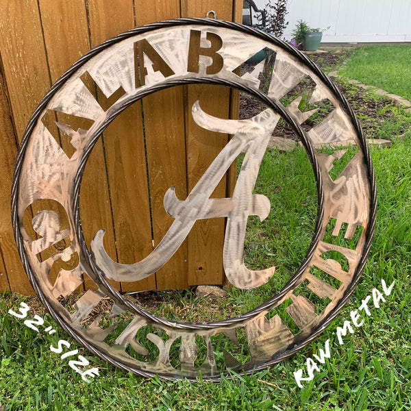 ALABAMA CRIMSON TIDE RAW METAL LASER CUT  WIDE BAND RING CUSTOM METAL VINTAGE TEAM CRAFT HANDMADE