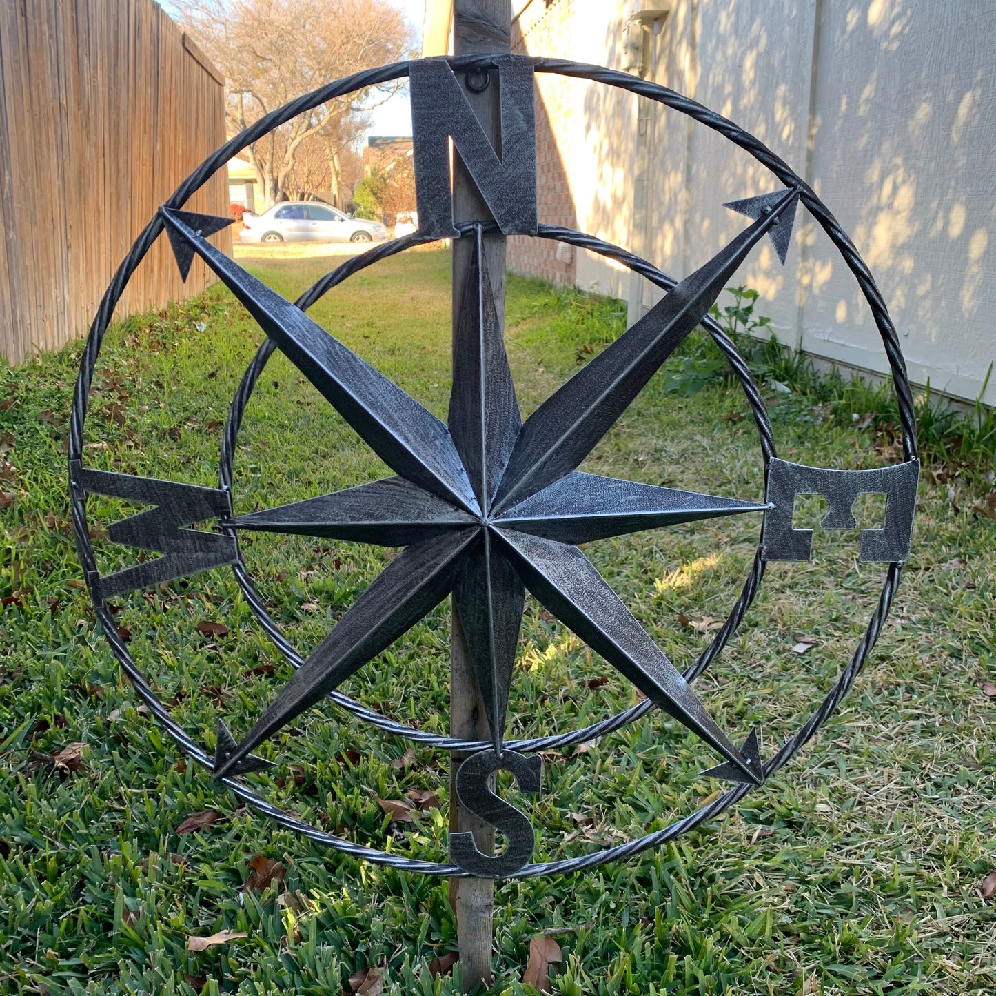 COMPASS 24" GREY METAL SIGN WESTERN HOME DECOR HANDMADE NEW #EH10381