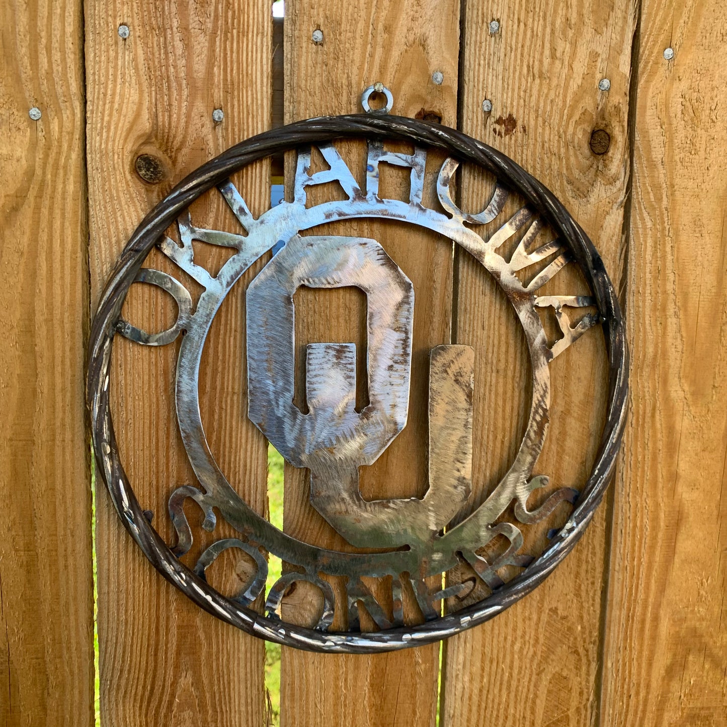 12", 18", 24", 32" OU OKLAHOMA SOONERS RAW METAL CUSTOM VINTAGE CRAFT WALL ART TEAM SIGN HANDMADE