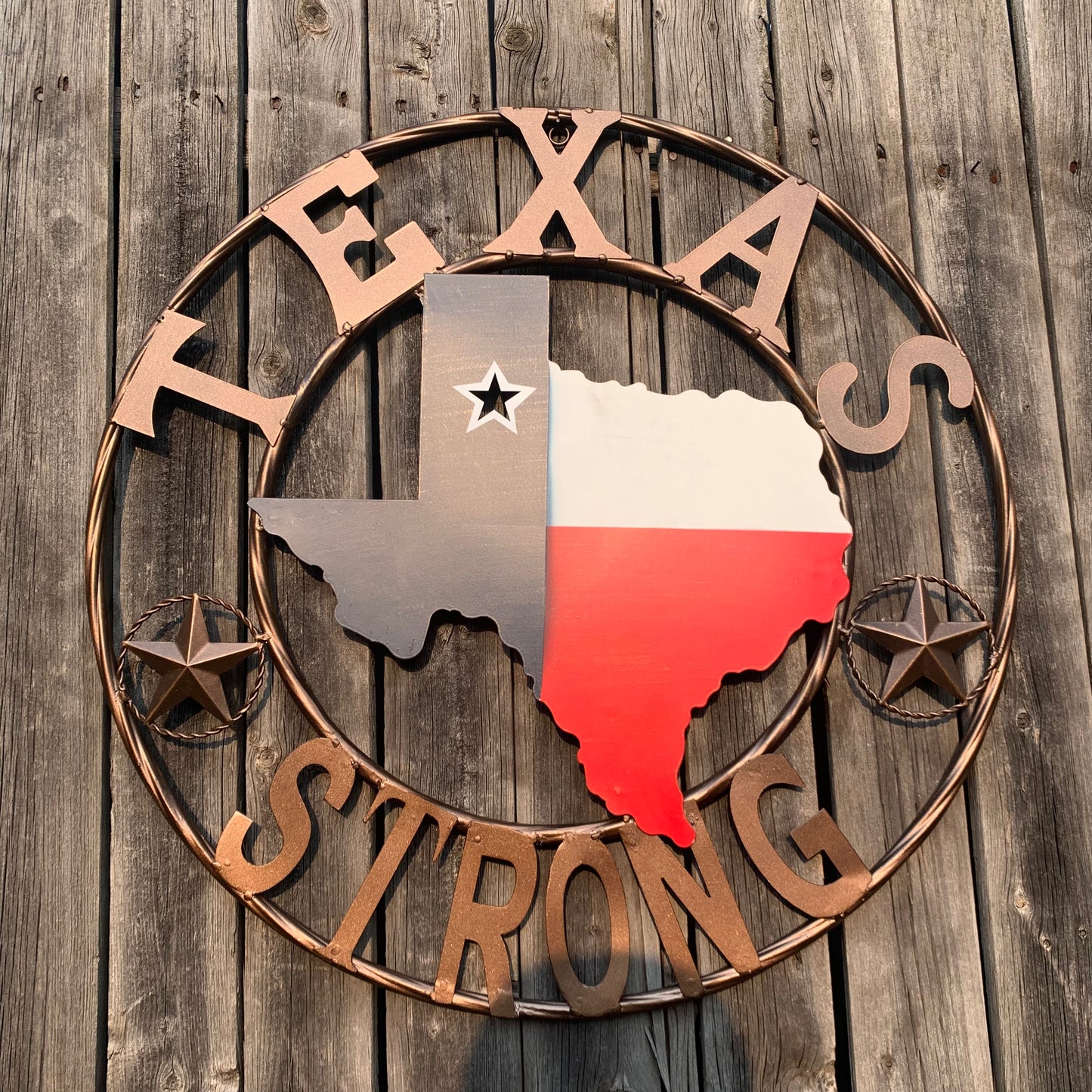 TEXAS STRONG BARN METAL WALL ART SIGN WESTERN HOME DECOR RED WHITE BLUE HANDMADE #EH13213