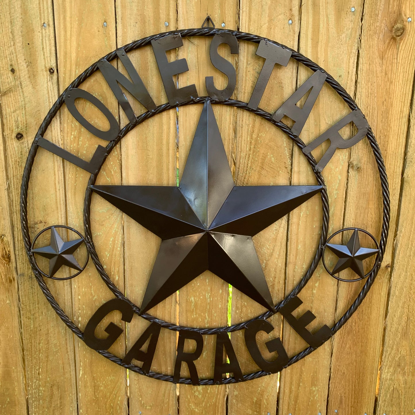 LONESTAR GARAGE STYLE CUSTOM BARN NAME STAR LONESTAR GARAGE METAL NAME BARN STAR WITH TWISTED ROPE RING 3d STAR ART WESTERN HOME DECOR RUSTIC BROWN