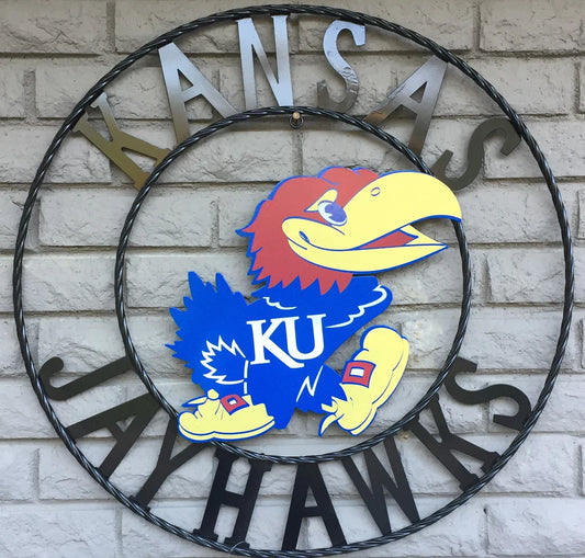 KANSAS JAYHAWKS CUSTOM METAL VINTAGE CRAFT TEAM SIGN WALL ART WESTERN HOME DECOR HANDMADE