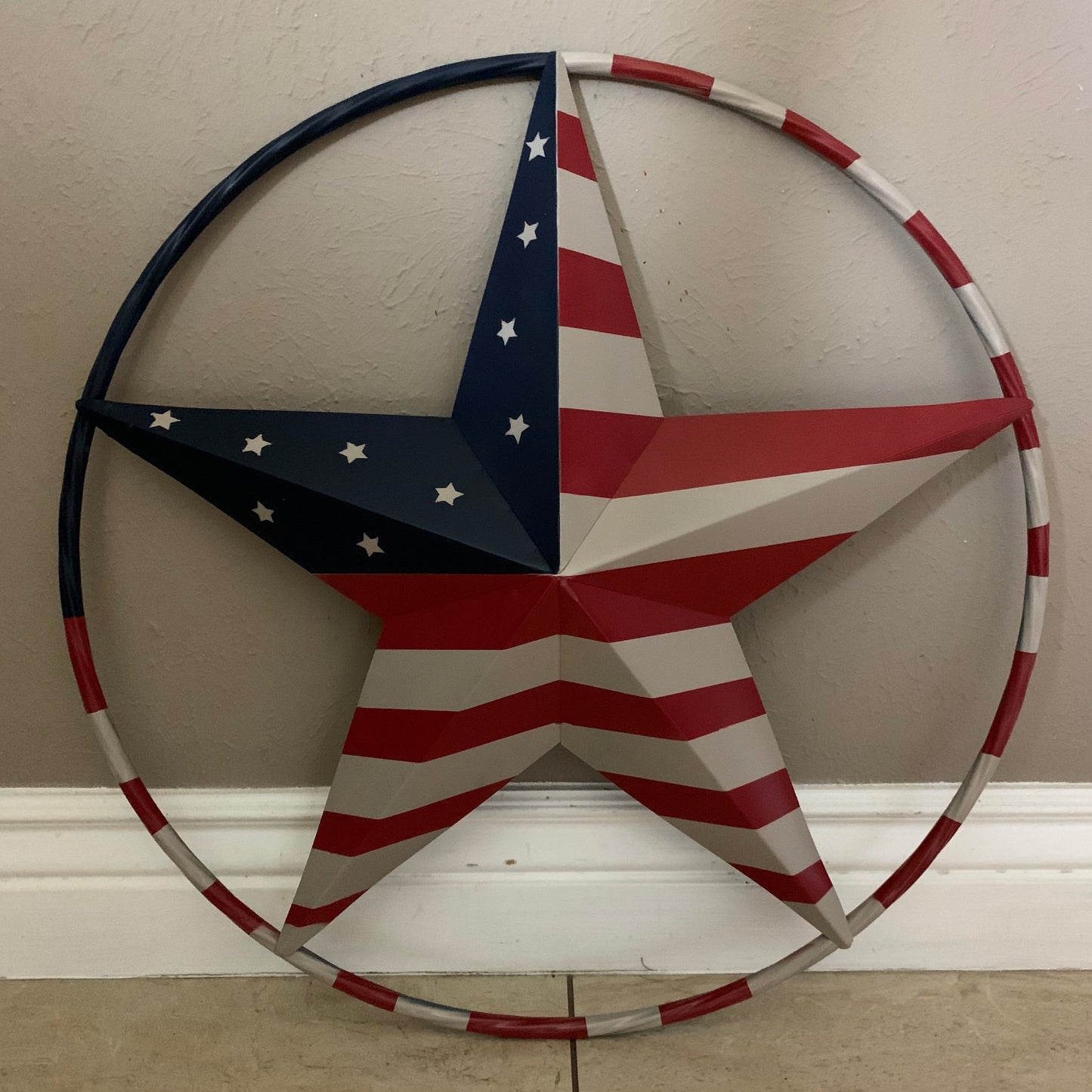 AMERICAN USA FLAG BARN STAR METAL RED BEIGE BLUE STAR 12",16",24",32"36",38",40",48