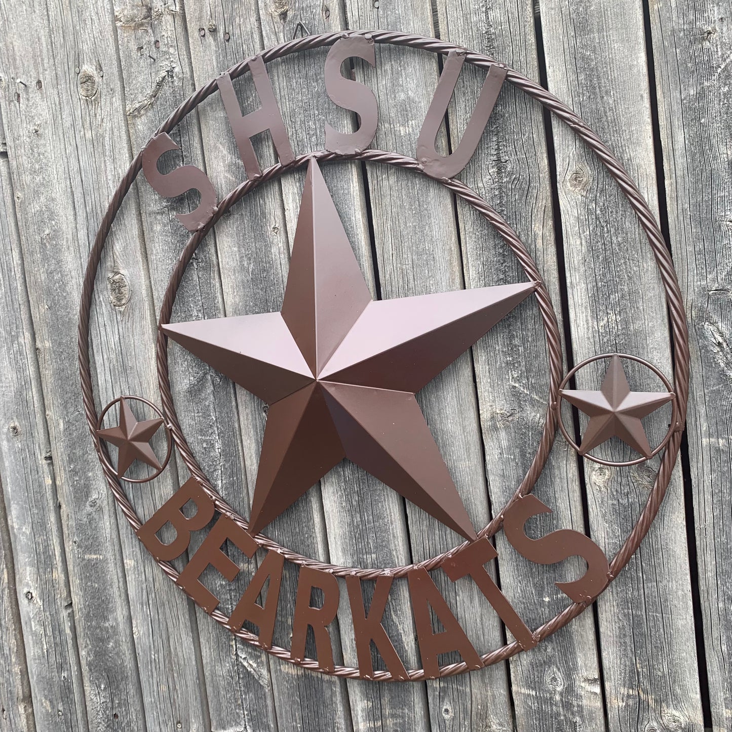24",32" SHSU SAM HOUSTON BEARKATS RUSTIC BROWN METAL CUSTOM VINTAGE CRAFT RUSTIC BROWN TEAM STAR HANDMADE