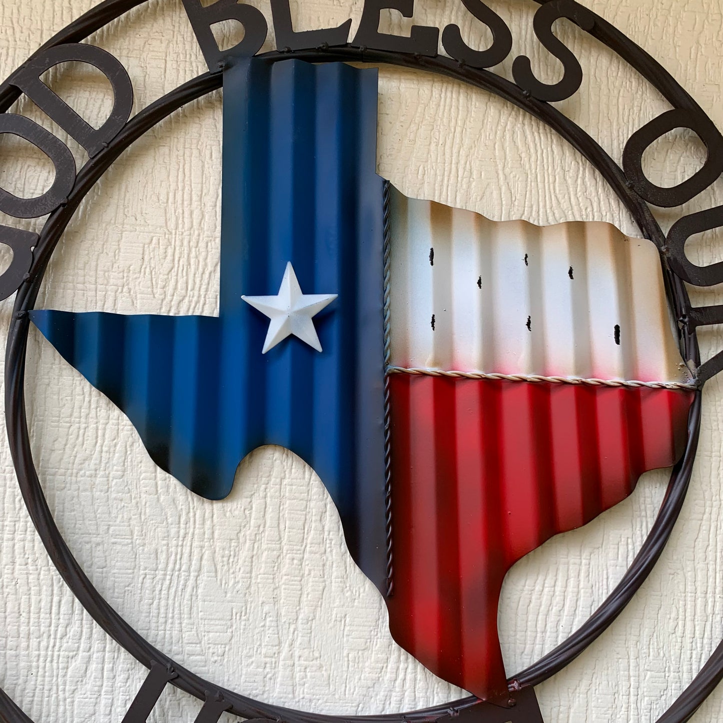 24" WAVY GOD BLESS PUR HOME STATE OF TEXAS METAL CRAFT SIN WESTERN HOME DECOR HANDMADE NEW #EH12970