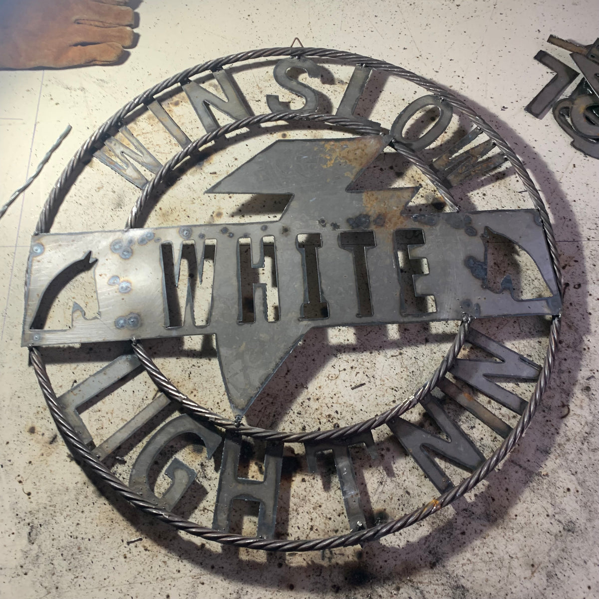 CUSTOM NAME LIGHTNIN HORSE STYLE SIGN RAW METAL BARN ROPE RING WESTERN HOME DECOR HANDMADE 24",32",36"