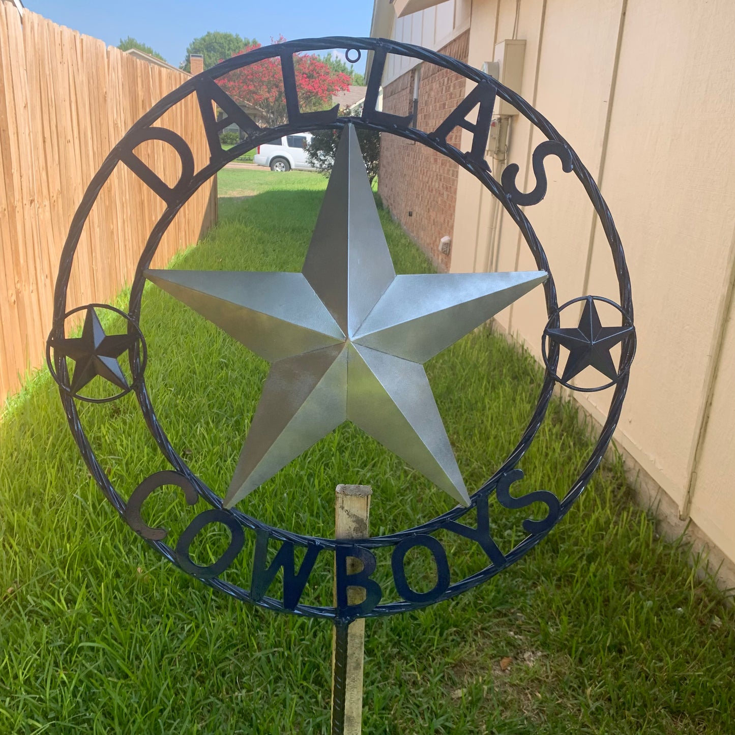 24" STAR & 34" STAKE DALLAS COWBOYS DECOR METAL ART WESTERN HOME WALL DECOR ALL SILVER & NAVY BLUE WITH 34" STAKE