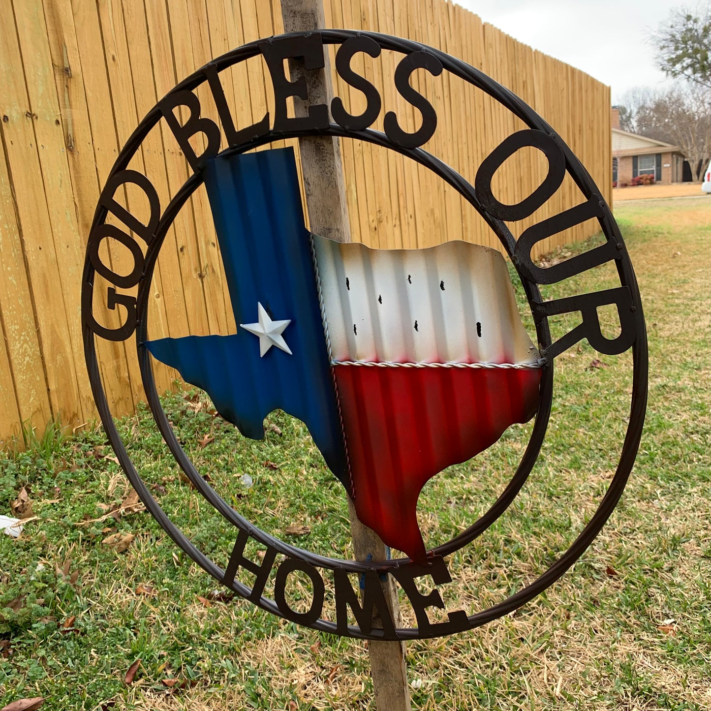 24" WAVY GOD BLESS PUR HOME STATE OF TEXAS METAL CRAFT SIN WESTERN HOME DECOR HANDMADE NEW #EH12970