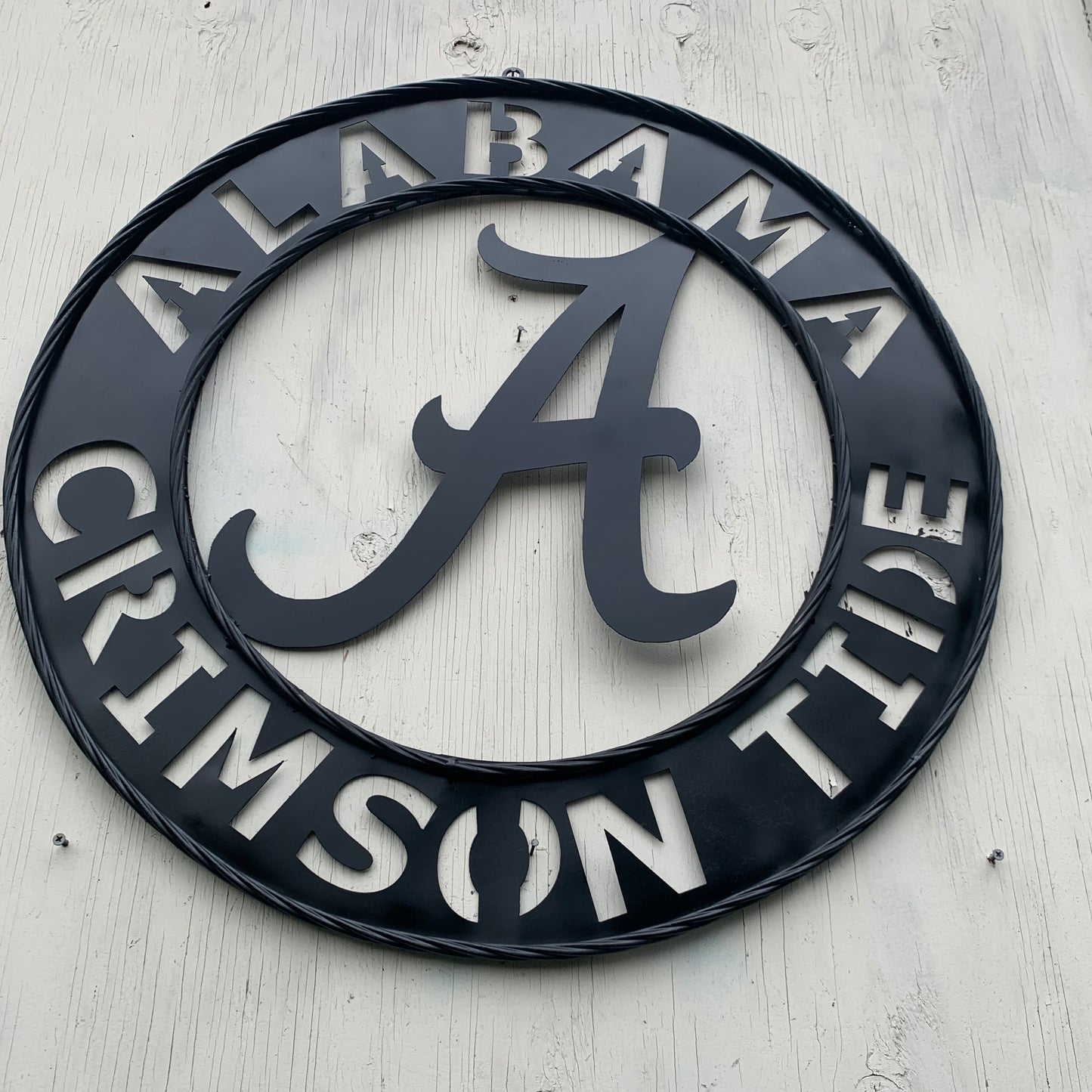 ALABAMA CRIMSON TIDE BLACK WIDE BAND RING LASERCUT CUSTOM METAL VINTAGE TEAM CRAFT HANDMADE