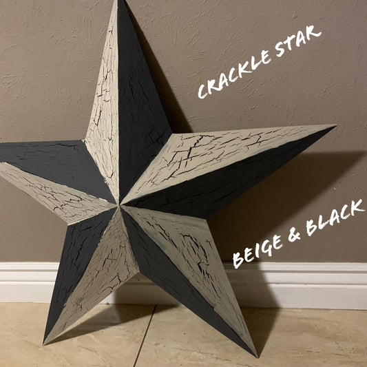 CRACKLE STYLE BEIGE & BLACK METAL BARN STAR METAL WALL ART WESTERN HOME DECOR RUSTIC NEW