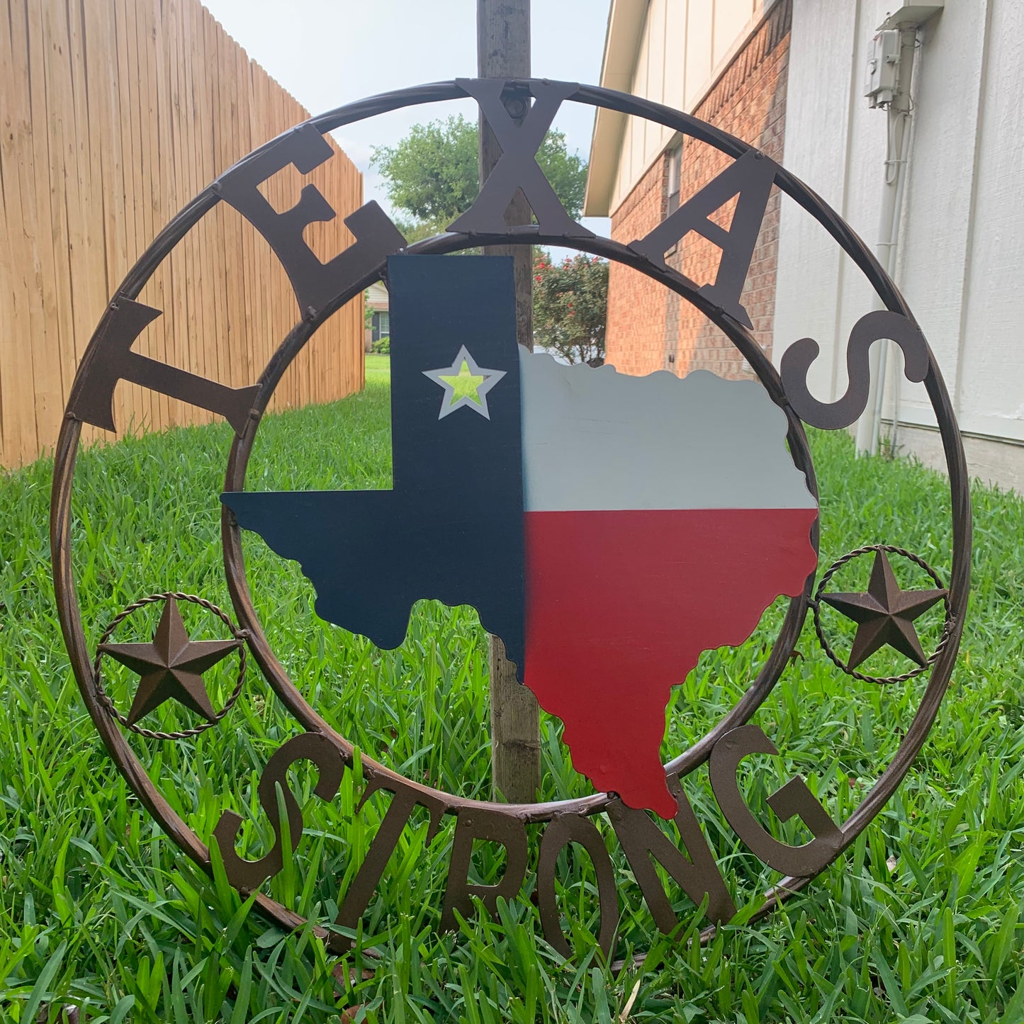 TEXAS STRONG BARN METAL WALL ART SIGN WESTERN HOME DECOR RED WHITE BLUE HANDMADE #EH13213