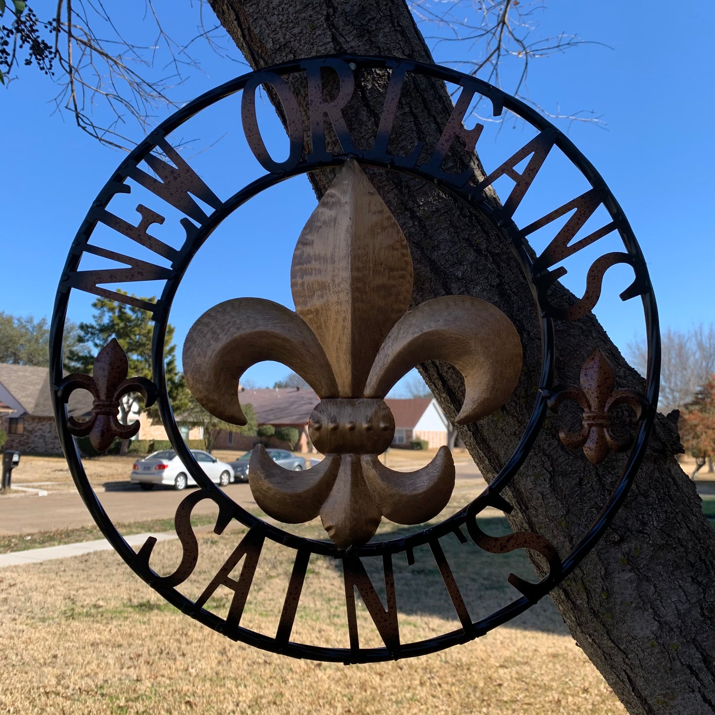 NEW ORLEANS SAINTS METAL SIGN WALL ART WESTERN HOME DECOR GOLD & BLACK HANDMADE #EH10272