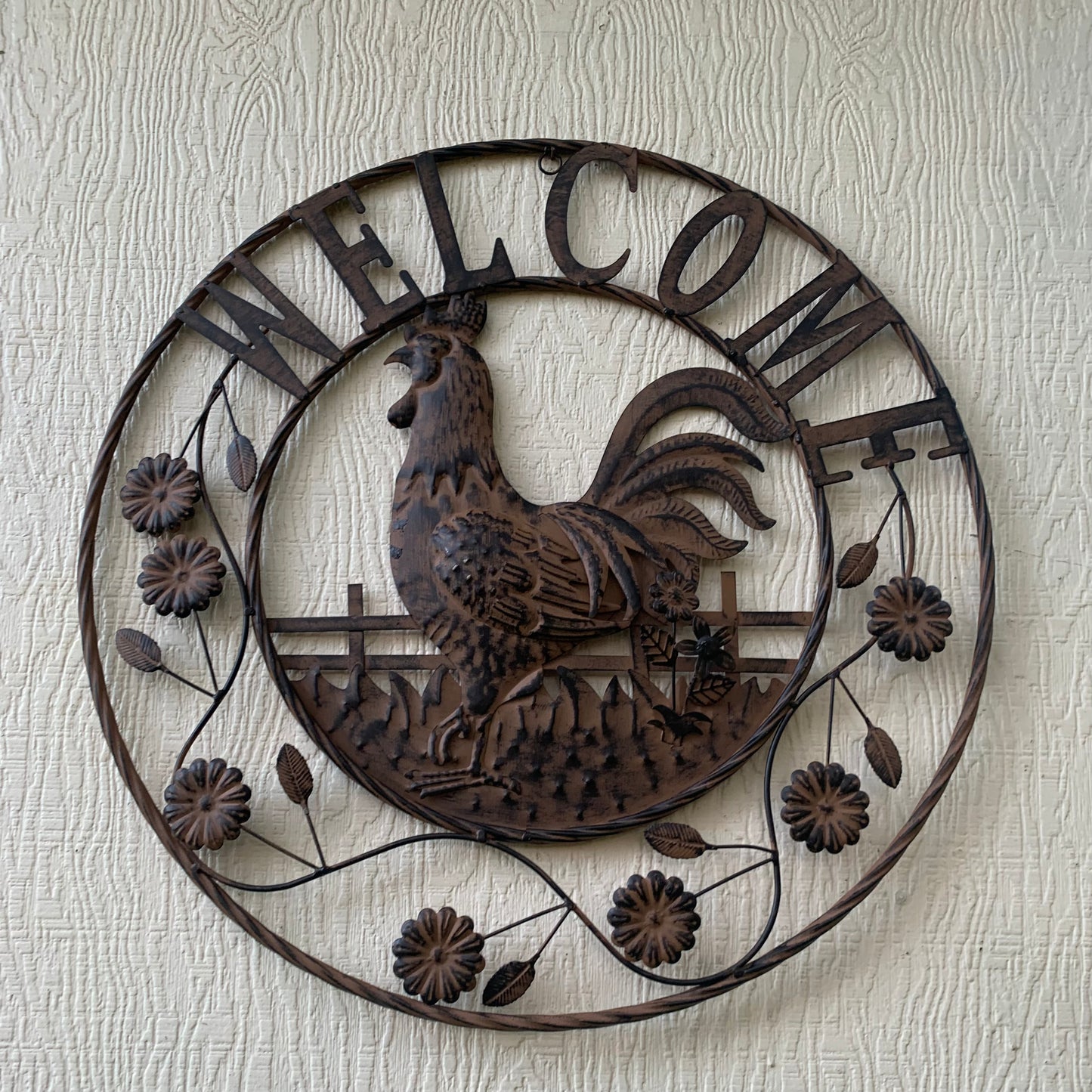 #EH11437 ROOSTER WELCOME 24" SCROLL ART METAL SIGN WESTERN HOME DECOR NEW
