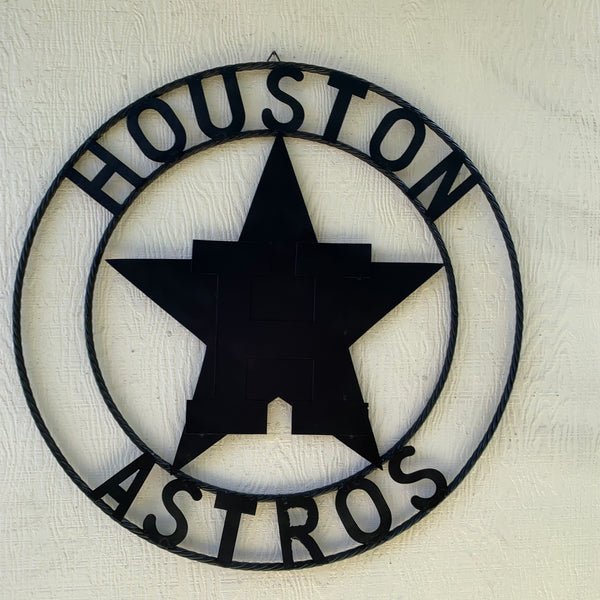 HOUSTON ASTROS CUSTOM METAL VINTAGE CRAFT SIGN TEAM ALL RUSTIC BLACK HANDMADE 12",18",24",32"
