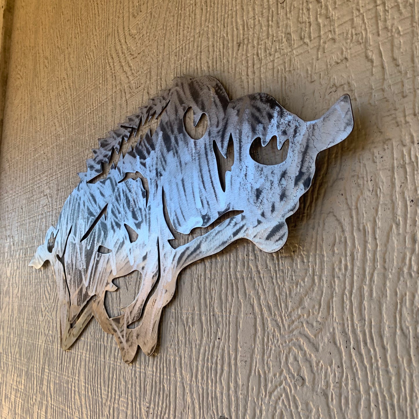 24" X 12" ARKANSAS RAZORBACKS CUSTOM RAW METAL VINTAGE CRAFT WIDE BAND RING TEAM SIGN HANDMADE