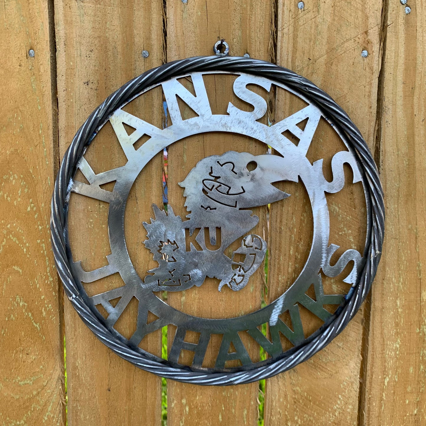 KANSAS JAYHAWKS RAW METAL CUSTOM VINTAGE CRAFT WALL ART TEAM SIGN HANDMADE