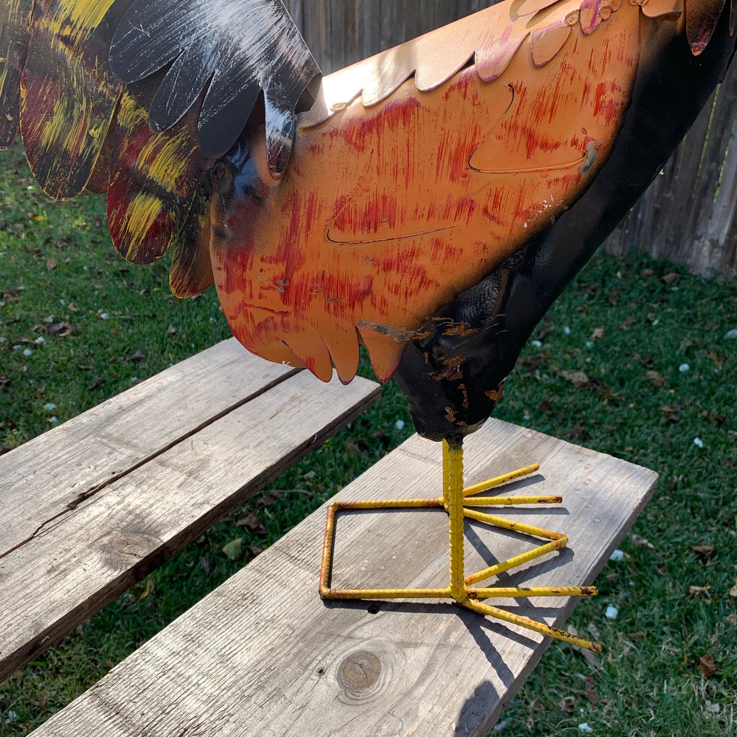 #34-025 RUSTIC ORANGE RED ROOSTER 18",30",40" GARDEN METAL ANIMAL SCULPTURE METAL DECOR ORNAMENT 16"L x 20" high