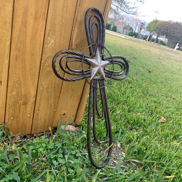 #EH80002 STAR WROUGHT IRON METAL CROSS WALL ART DARK SILVER GREY WESTERN HOME DECOR HANDMADE