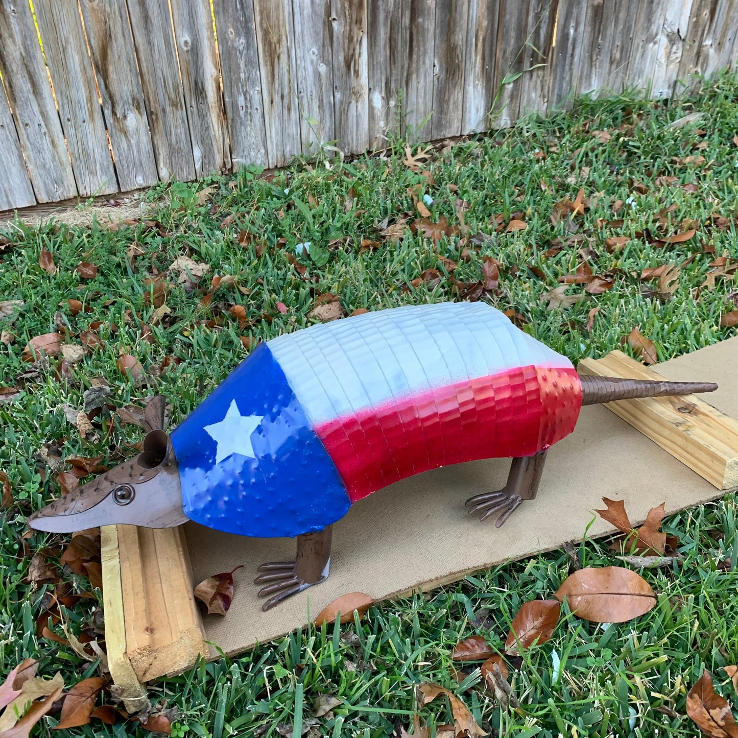 TEXAS FLAG ARMADILLO GARDEN ANIMAL SCULPTURE YARD ART METAL DECOR ORNAMENT PATRIOTIC DECOR HANDMADE #EH12220 30",22",14",10"