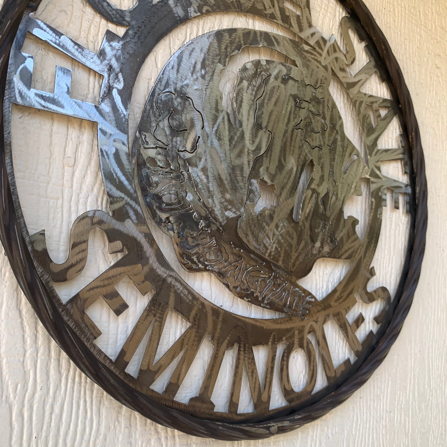 FSU FLORIDA STATE SEMINOLES INDIAN CUSTOM RAW METAL VINTAGE CRAFT TEAM SIGN HANDMADE