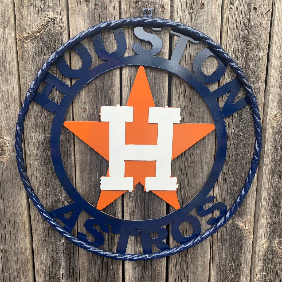 HOUSTON ASTROS ORANGE & NAVY  BLUE CUSTOM METAL VINTAGE CRAFT WALL ART HANDMADE 12",18",24",32",36"