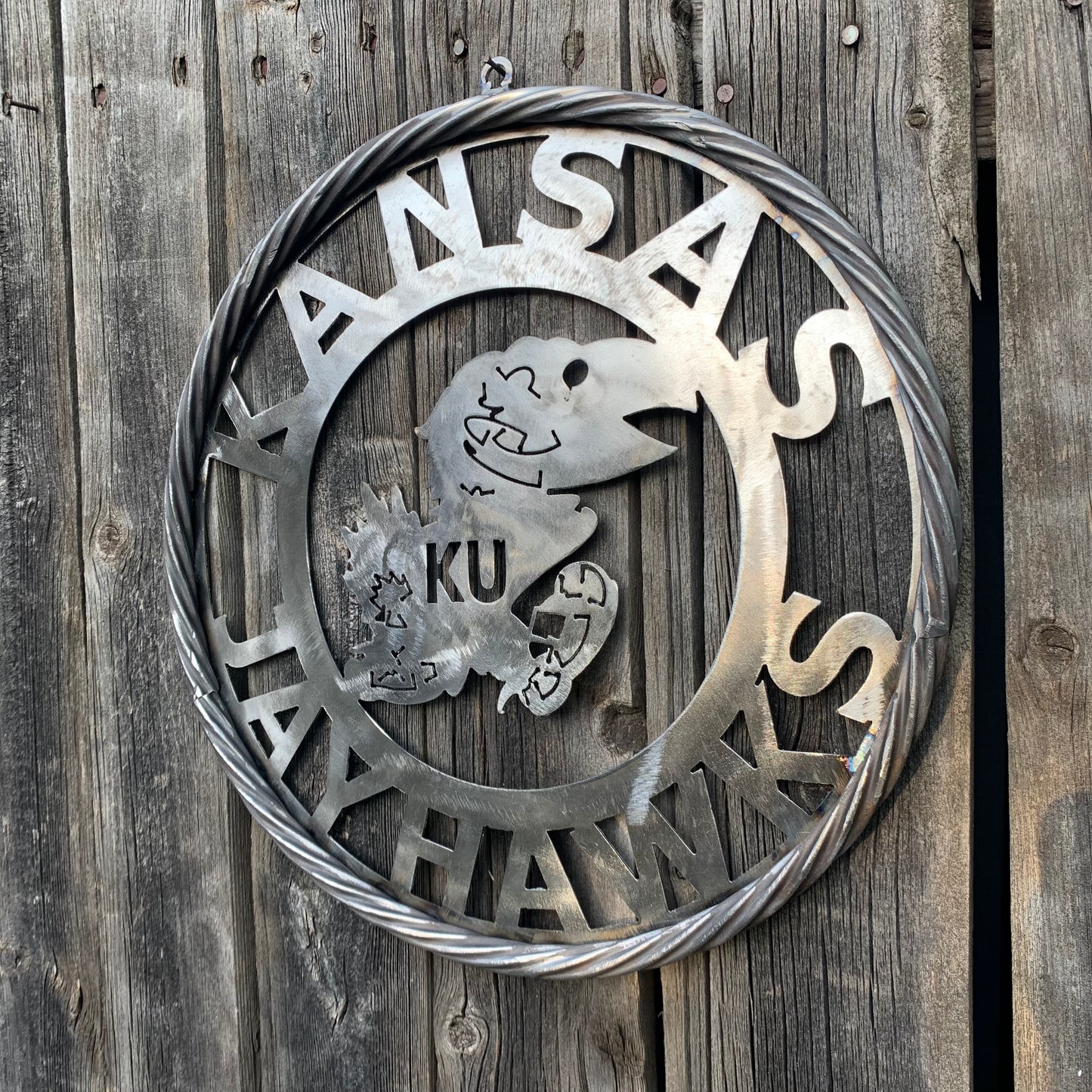 KANSAS JAYHAWKS RAW METAL CUSTOM VINTAGE CRAFT WALL ART TEAM SIGN HANDMADE