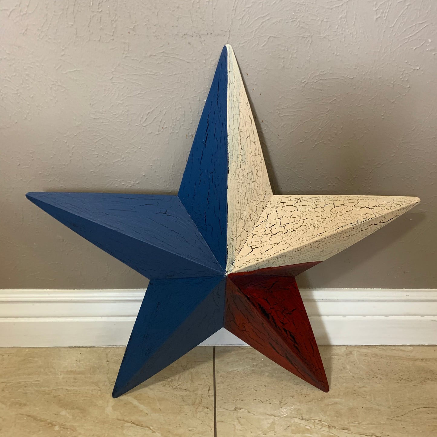CRACKLE STYLE RED BEIGE & BLUE METAL BARN STAR METAL WALL ART WESTERN HOME DECOR RUSTIC NEW