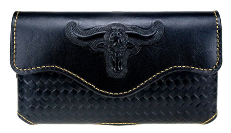 7" LONGHORNS HORIZONTAL LEATHER POUCH EXTRA LARGE  BELT LOOP HOLSTER CELL PHONE CASE UNIVERSAL OVERSIZE--FREE SHIPPING