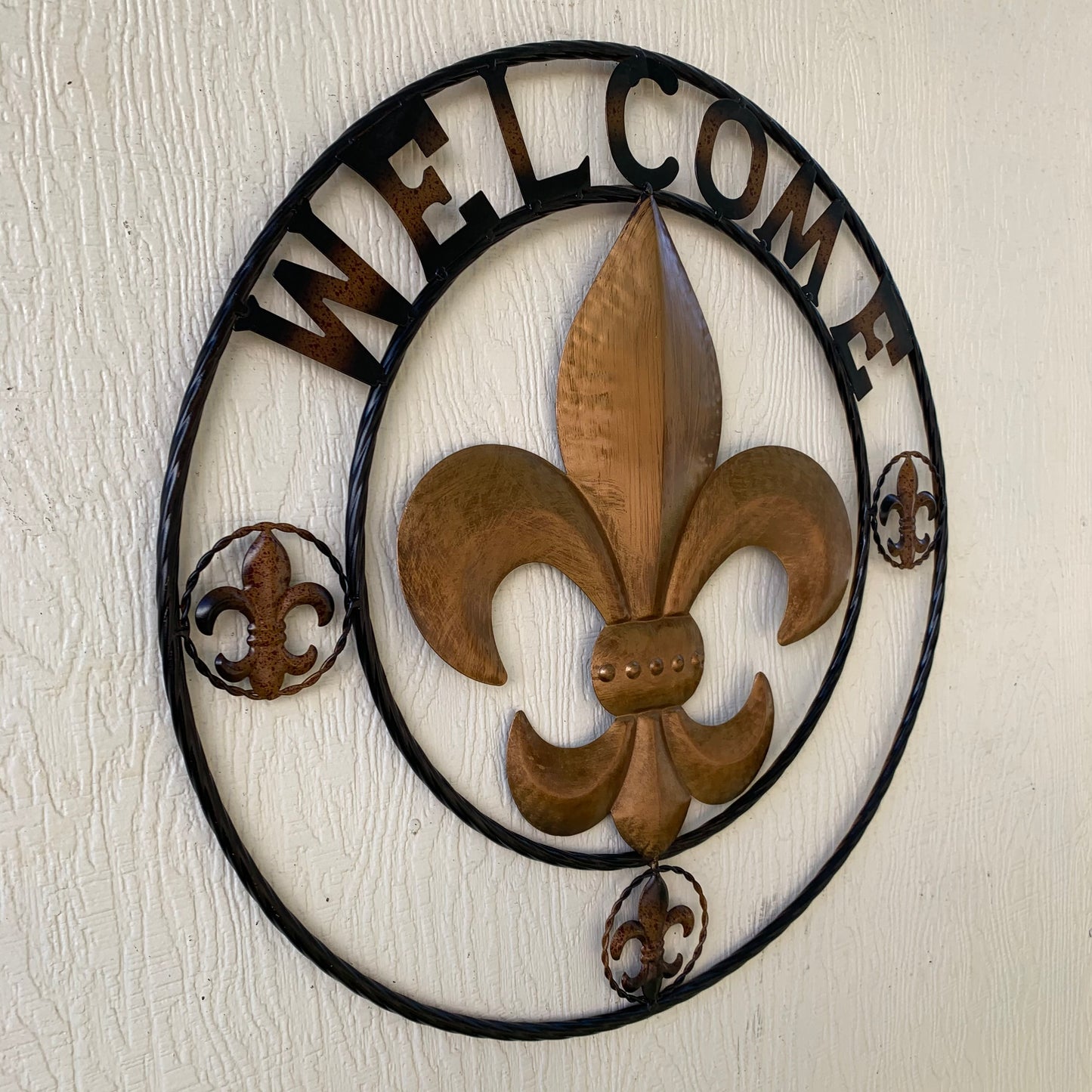 24", 32" WELCOME FLEUR DE LIS METAL WALL ART WESTERN HOME DECOR GOLD & BLACK #EH10251