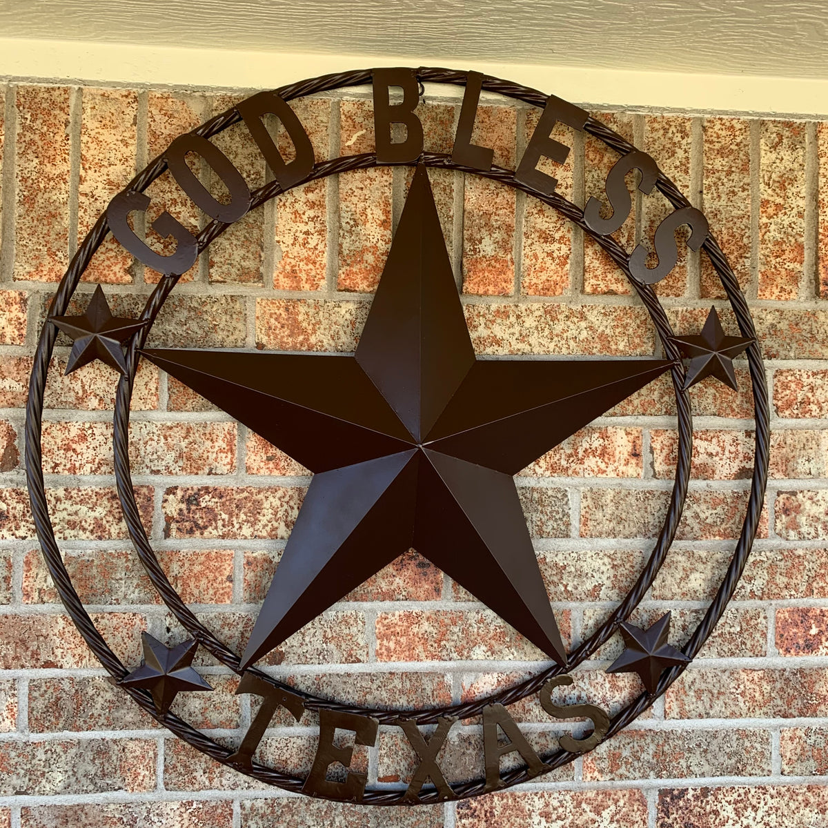 GOD BLESS TEXAS BROWN BARN STAR METAL LONE STAR TWISTED ROPE RING WESTERN HOME DECOR HANDMADE NEW #EH11085