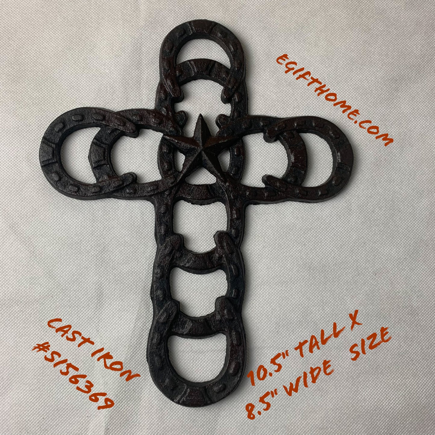 Si56369 HORSESHOES Western Cross Cast Iron Texas Star Rustic Dark Brown Wall Home Decor 10 ½ x 8 ½ inches #56369