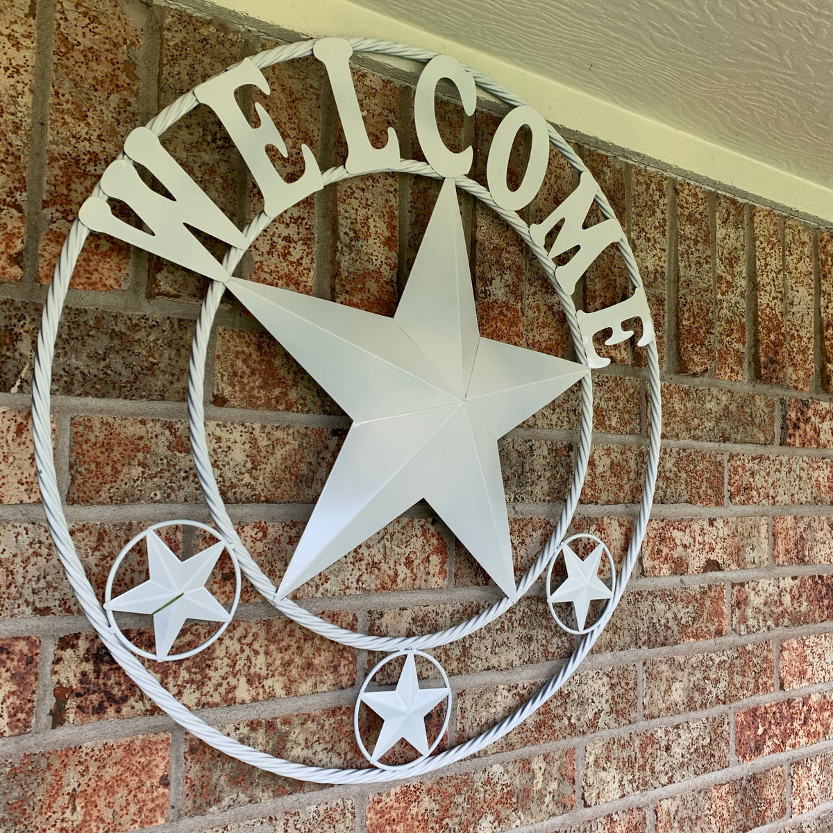 WELCOME WHITE STAR BARN STAR METALTWISTED ROPE RING LONESTAR WESTERN HOME DECOR HANDAMDE NEW 18",20",24",32",36",40",50"