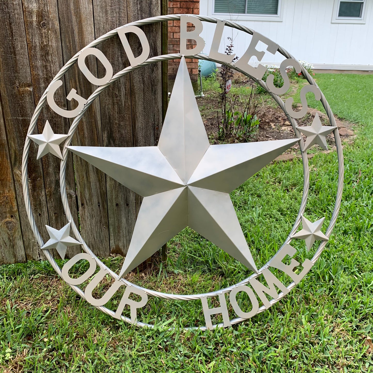 GOD BLESS OUR HOME RUSTIC BEIGE BARN METAL STAR ROPE RING WALL ART WESTERN HOME DECOR HANDMADE NEW #EH11686
