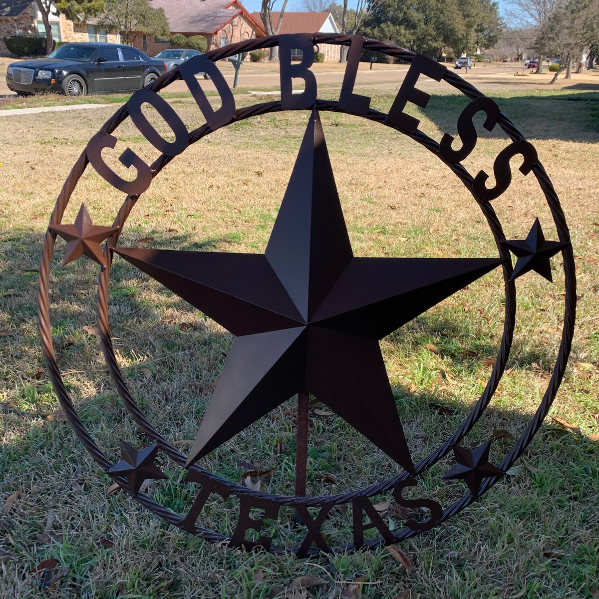 GOD BLESS TEXAS BROWN BARN STAR METAL LONE STAR TWISTED ROPE RING WESTERN HOME DECOR HANDMADE NEW #EH11085